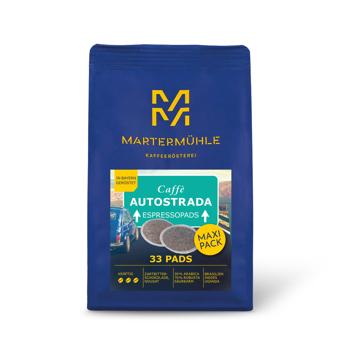 Kaffeepads Espresso Autostrada Packung ohne Hintergrund.