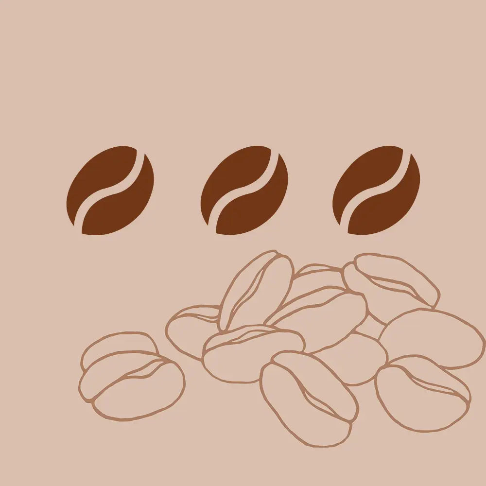 Geröstete Kaffeebohnen der Kaffeerösterei Martermühle mit gelber dicker Schrift "Kräftig"