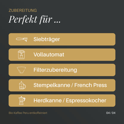 Bio Kaffee Peru entkoffeiniert
