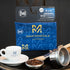 Martermühle Buff auf schwarzem Hintergrund mit Espressotasse.