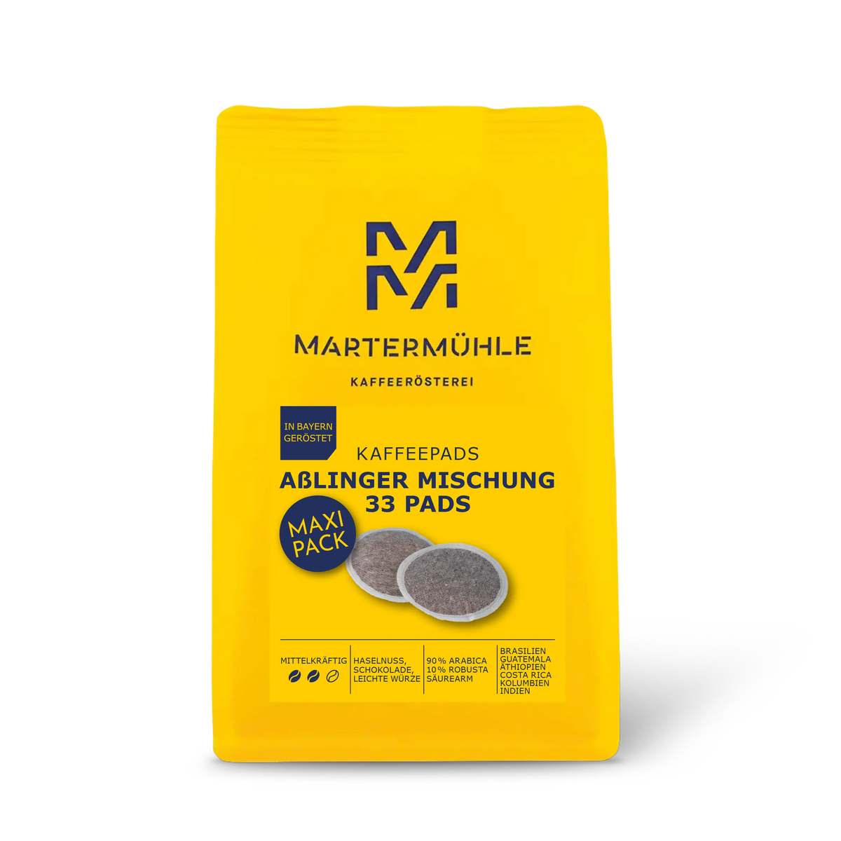 Kaffeepads Aßlinger Mischung Packung ohne Hintergrund.